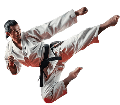 Karate student performing kata in dojo